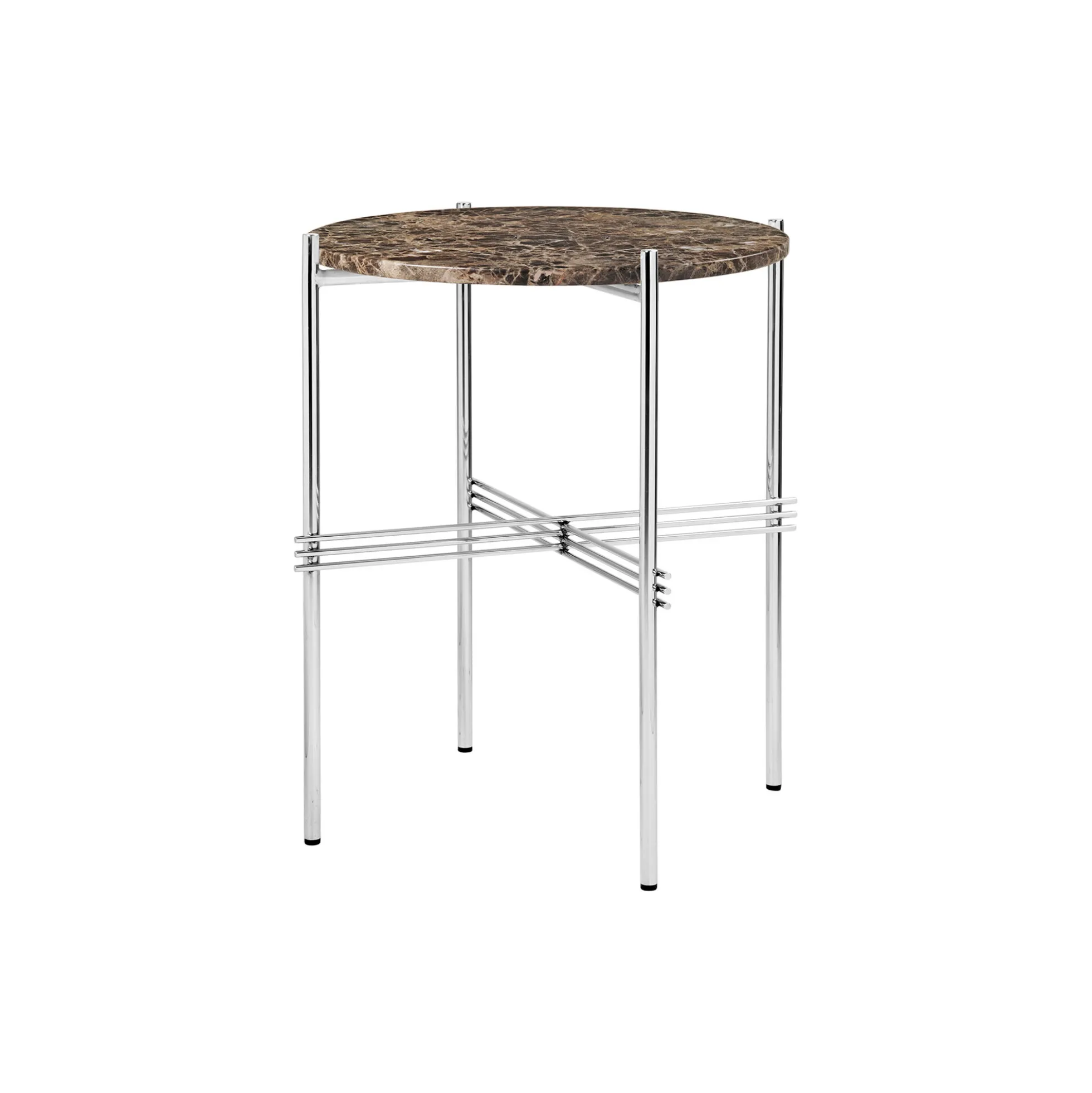 TS Side Table Round, brown emperador marble/steel