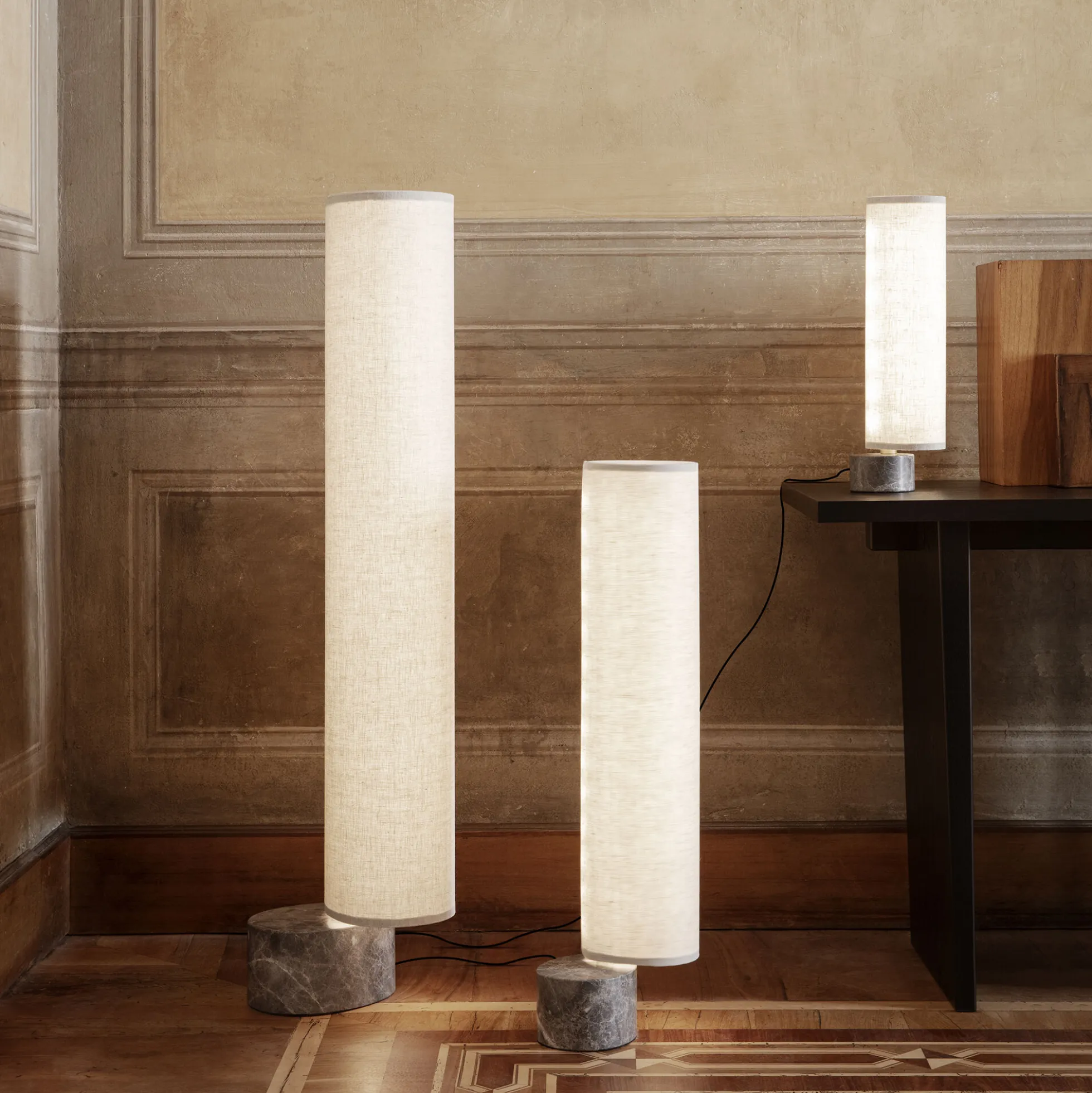 Unbound Floor Lamp, grey marble/canvas