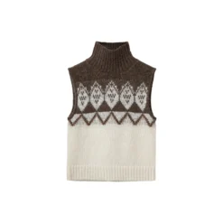 VILDASW HIGH NECK KNIT VEST, off white - brown