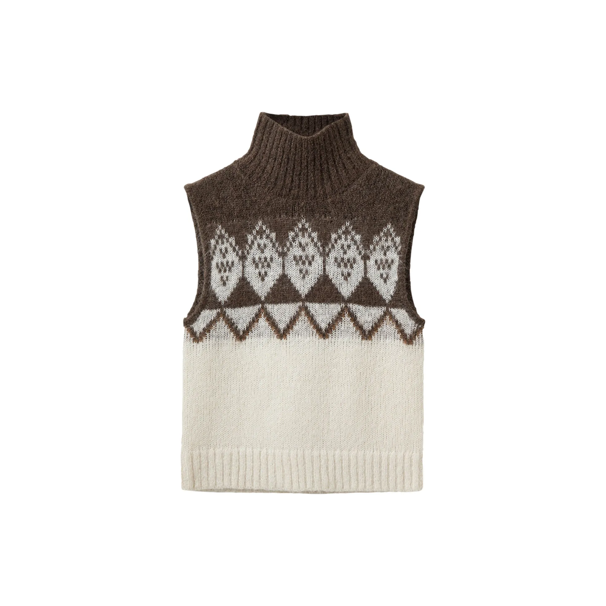 VILDASW HIGH NECK KNIT VEST, off white - brown