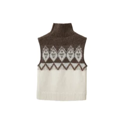 VILDASW HIGH NECK KNIT VEST, off white - brown