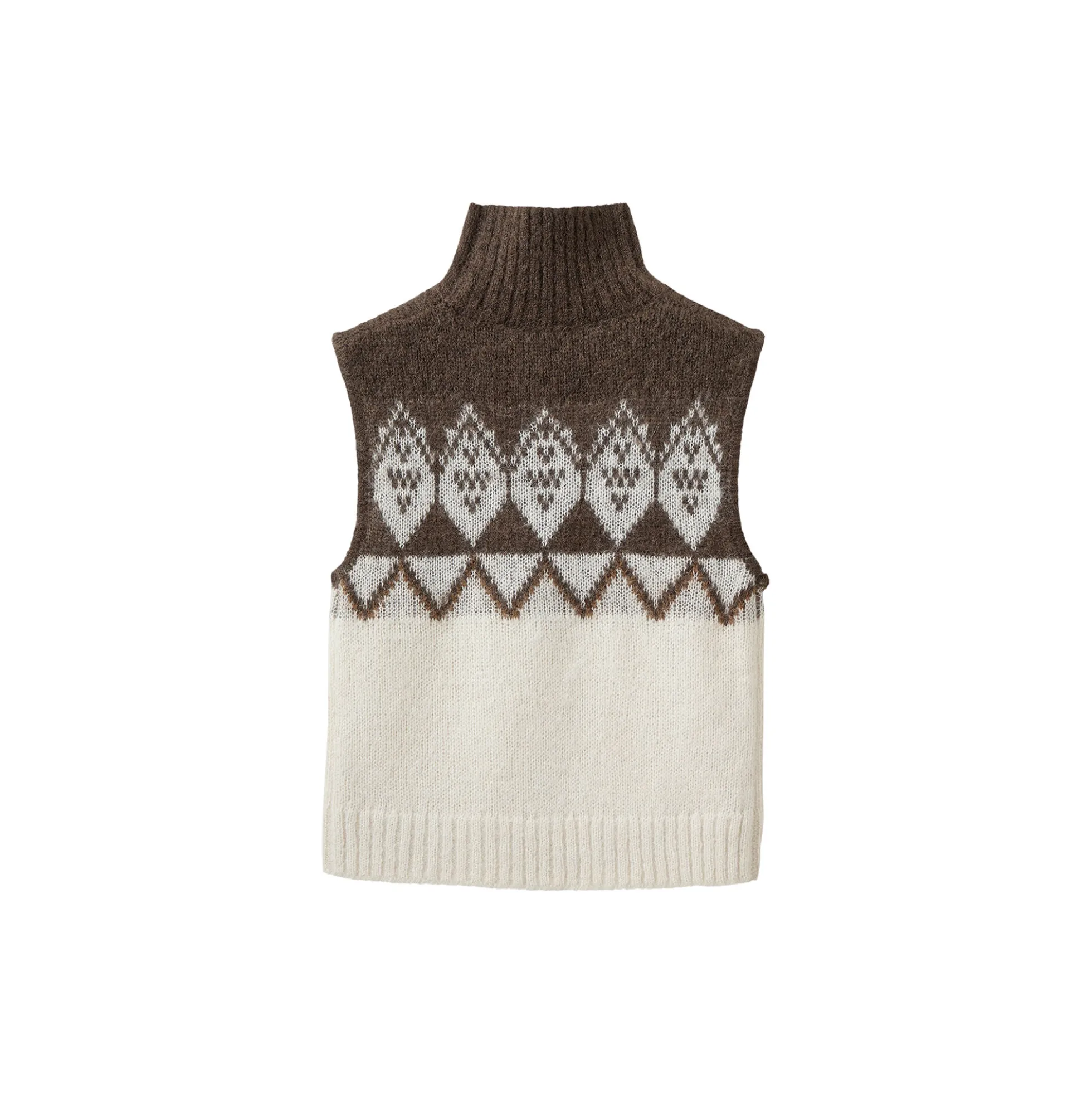 VILDASW HIGH NECK KNIT VEST, off white - brown