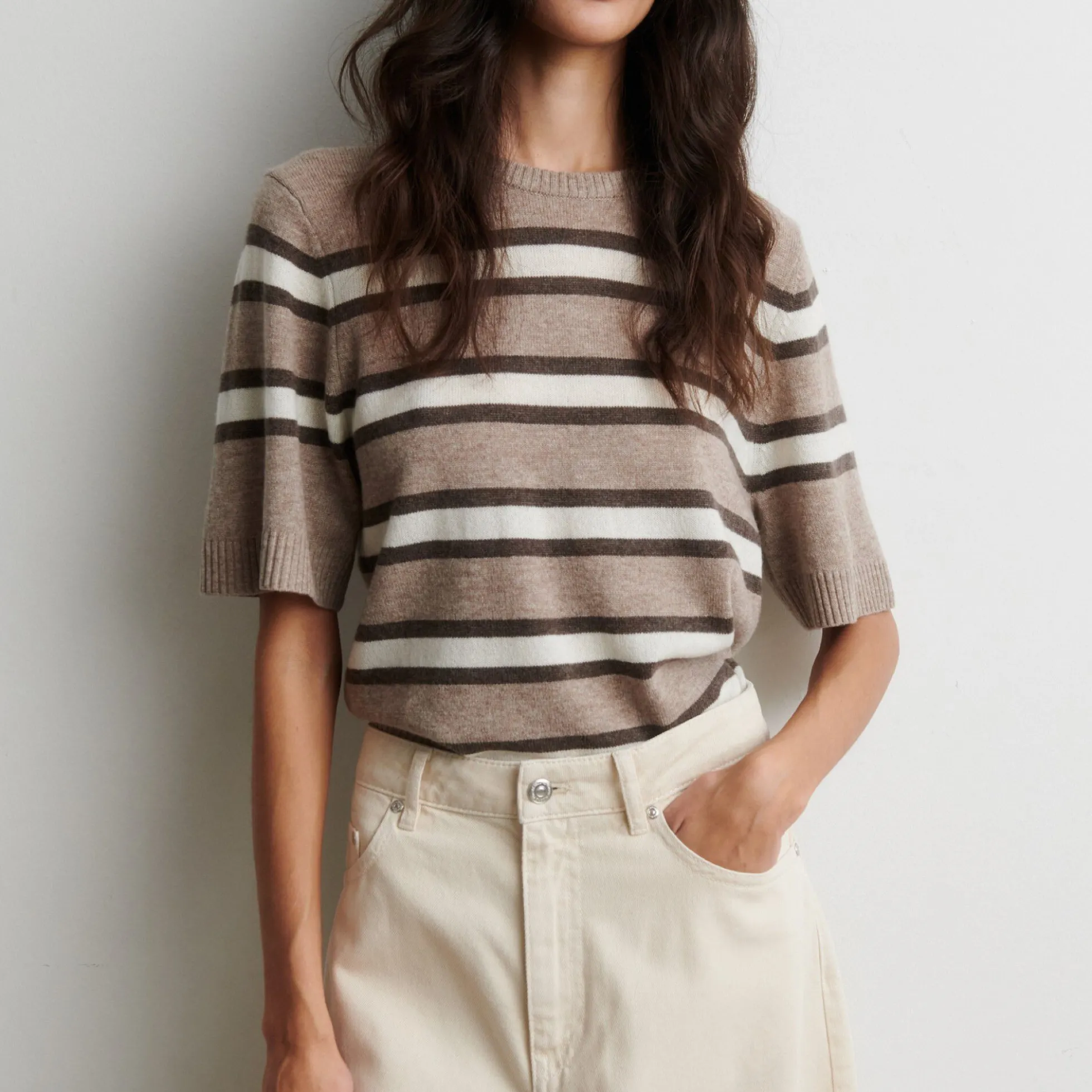 Vilna Knit SS O-Neck, light beige melange