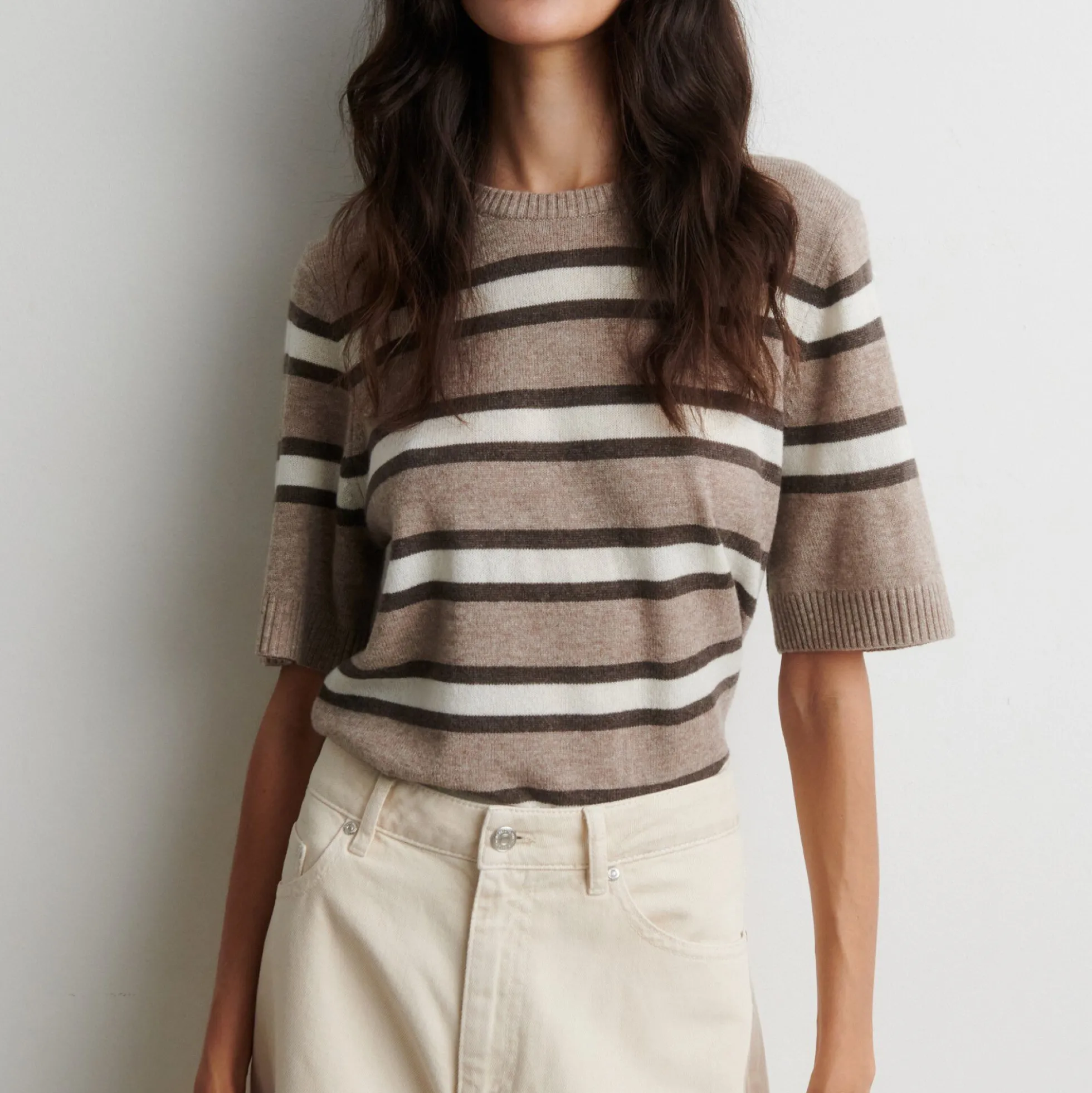 Vilna Knit SS O-Neck, light beige melange