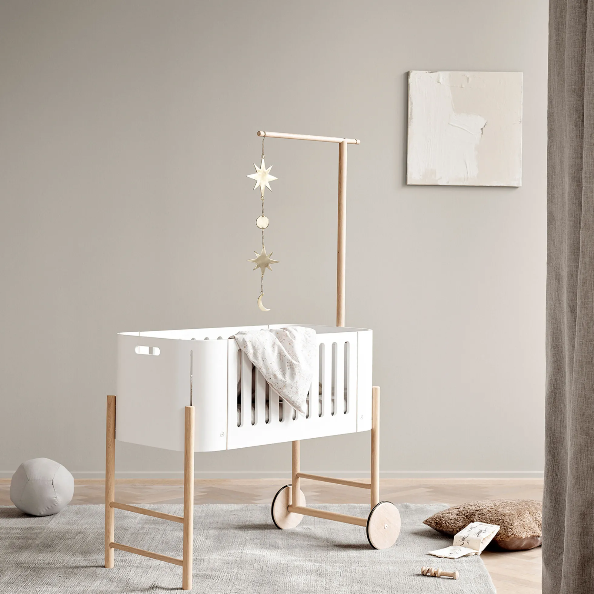 Wood co-sleeper inkl. ombyg til bænk, hvid/eg