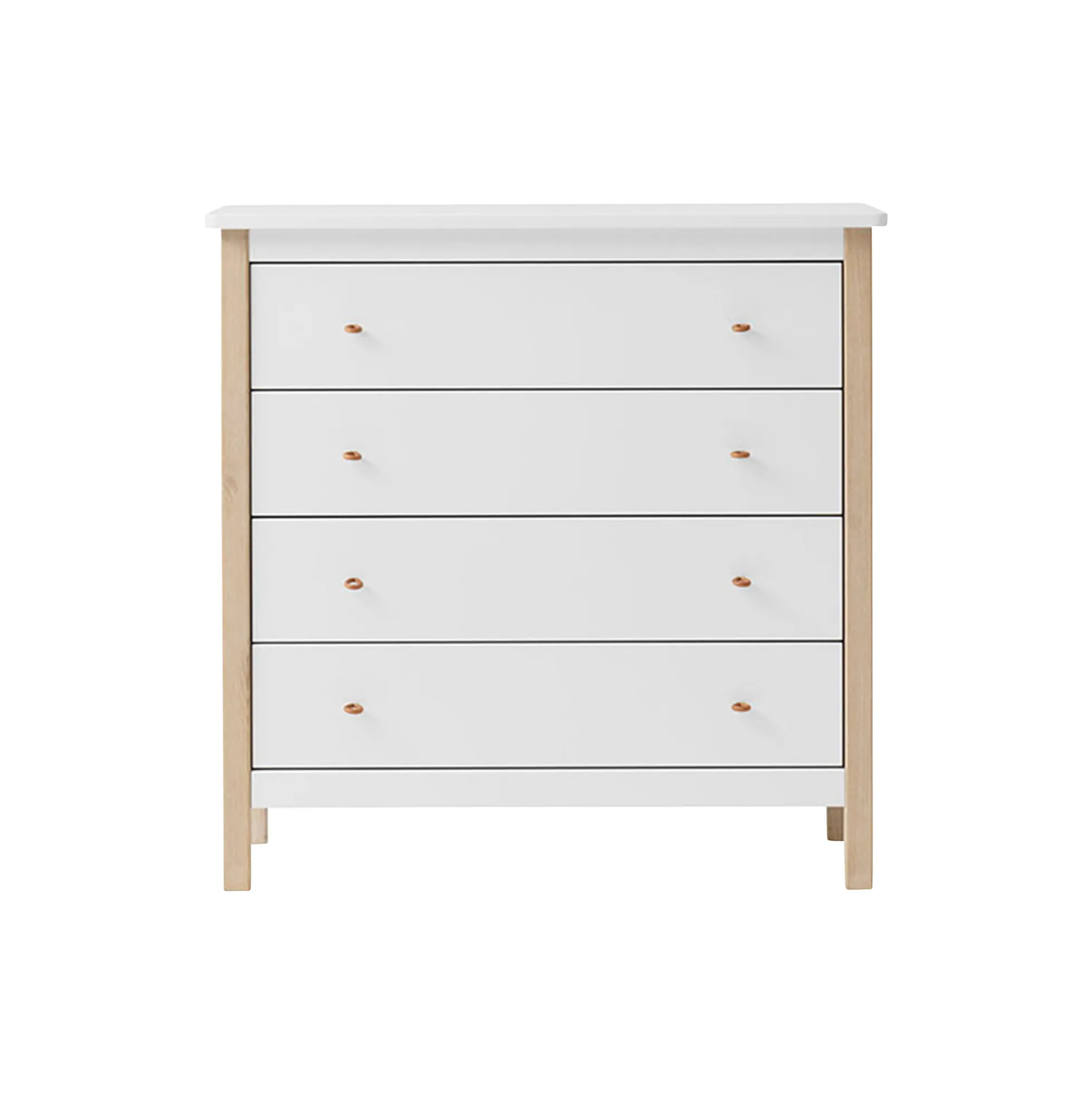 Wood kommode 4 skuffer, hvid/eg