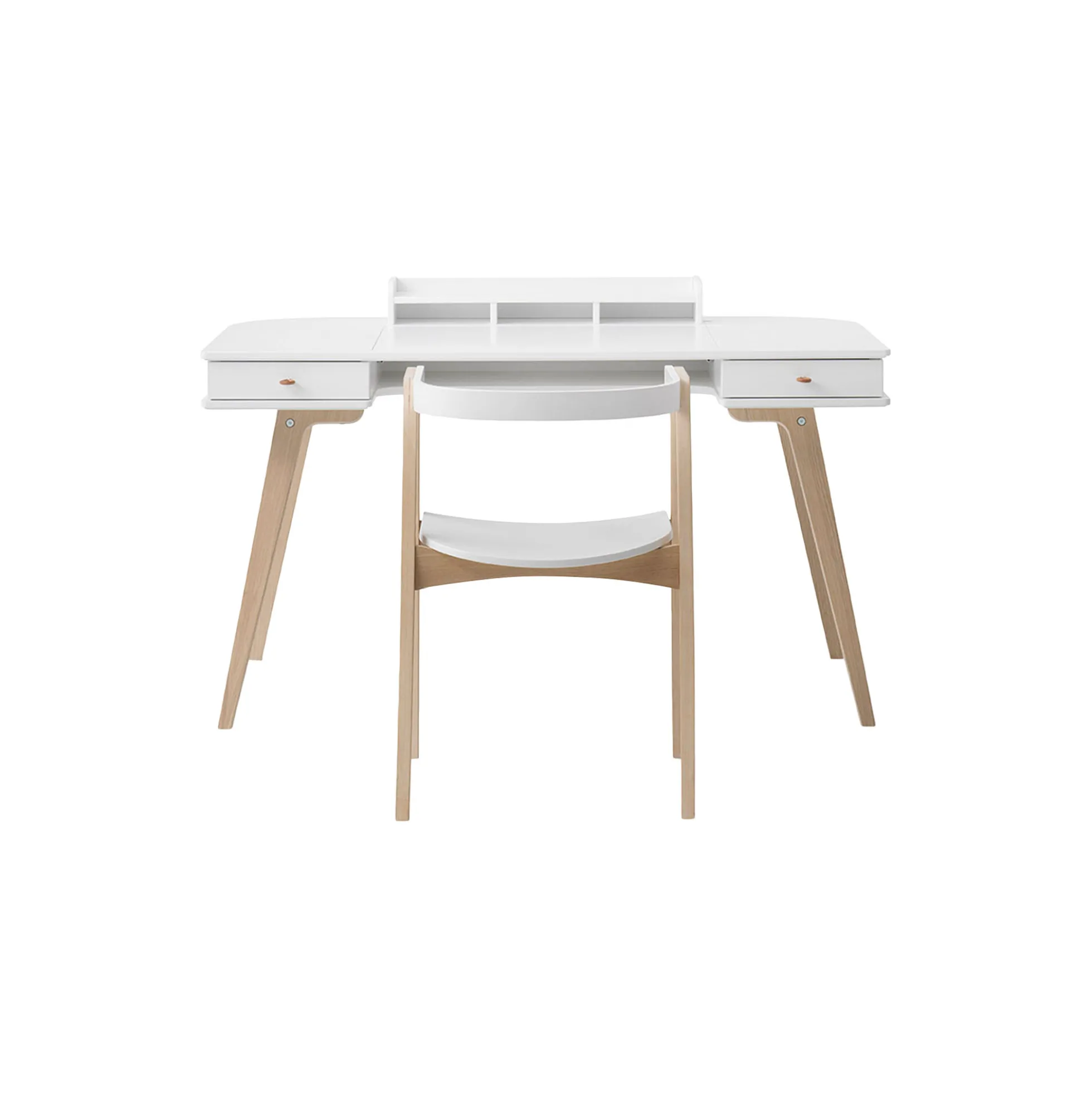 Wood skrivebord 66 cm & armstol sæt, hvid/eg