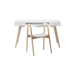 Wood skrivebord 66 cm & armstol sæt, hvid/eg