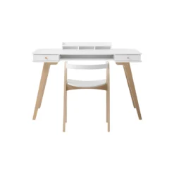Wood skrivebord 72,6 cm & armstol sæt, hvid/eg