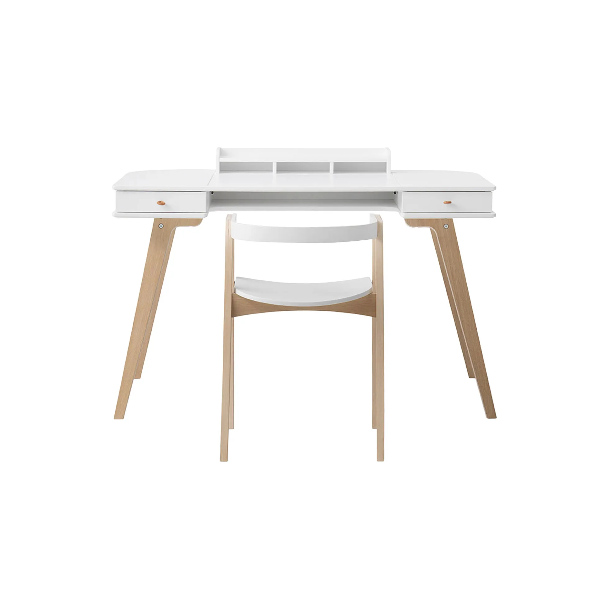 Wood skrivebord 72,6 cm & armstol sæt, hvid/eg
