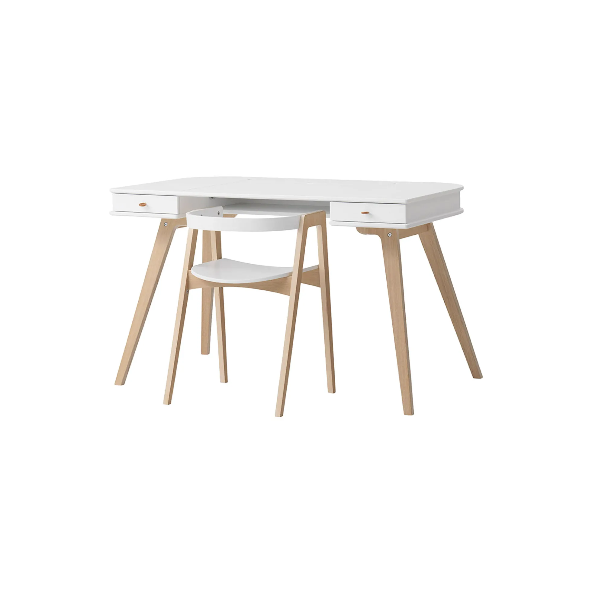 Wood skrivebord 72,6 cm & armstol sæt, hvid/eg