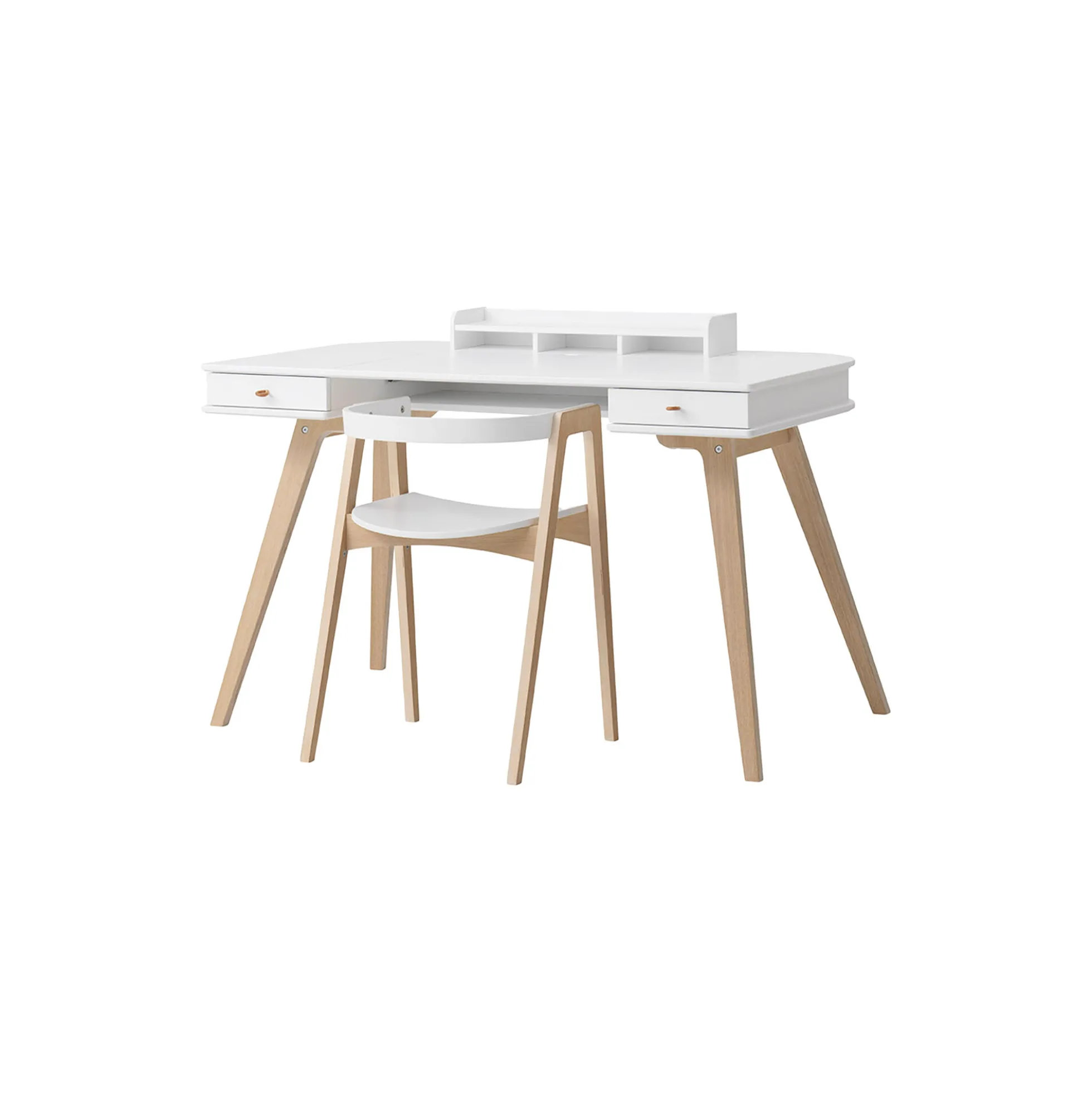 Wood skrivebord 72,6 cm & armstol sæt, hvid/eg