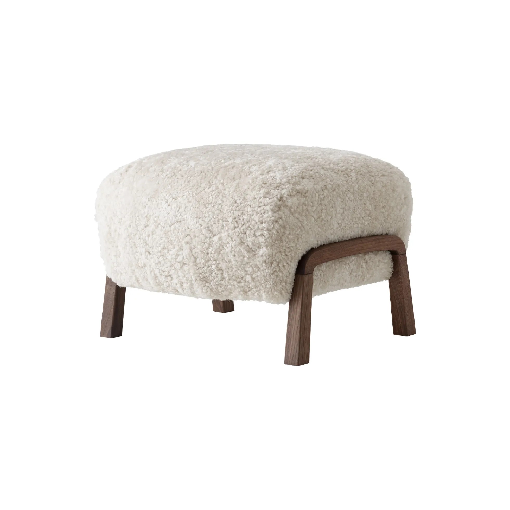 Wulff ATD2 Lounge Chair and ATD3 Pouf, Sheepskin moonlight/oiled walnut