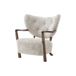 Wulff ATD2 Lounge Chair and ATD3 Pouf, Sheepskin moonlight/oiled walnut