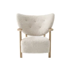 Wulff ATD2 Lounge Chair and ATD3 Pouf, Sheepskin moonlight/oiled oak