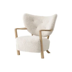 Wulff ATD2 Lounge Chair and ATD3 Pouf, Sheepskin moonlight/oiled oak